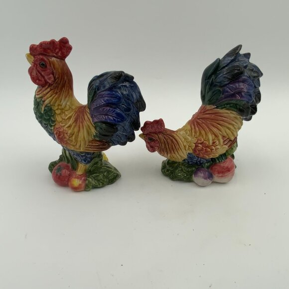 1996 Fritz & Floyd Hen and Rooster Salt & Pepper Shakers Fruit & Veggies - Picture 4 of 9